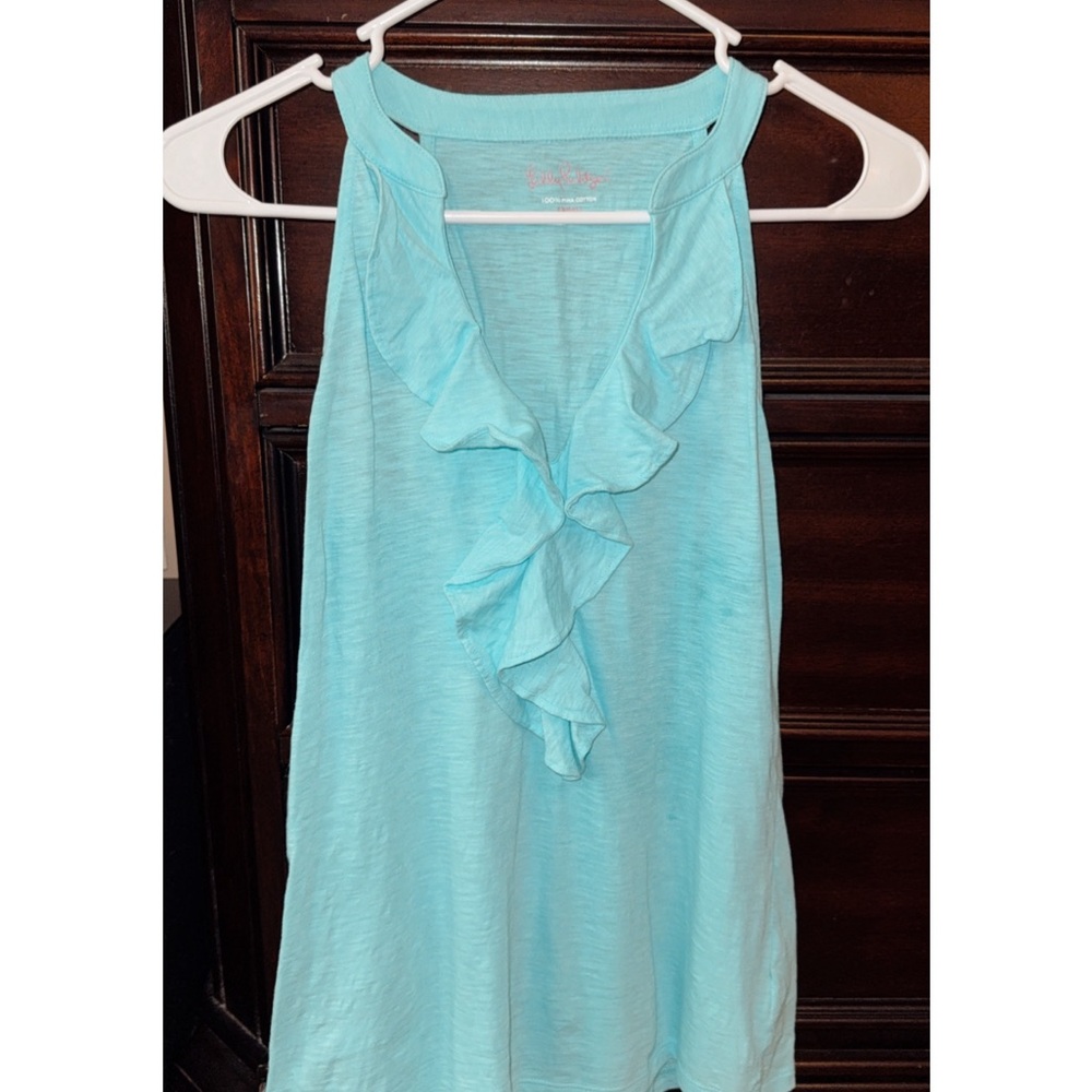 Blue Ruffled Sleeveless Top